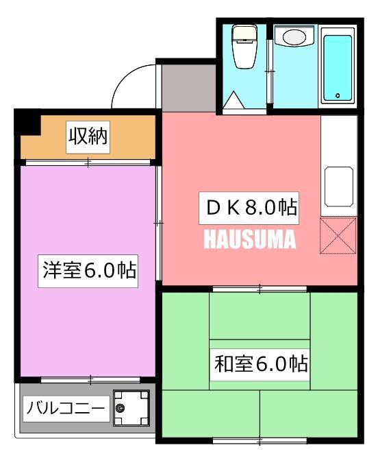 小林ビルデンス(2DK/4階)の間取り写真