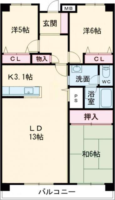 グランドール苫小牧(3LDK/3階)の間取り写真