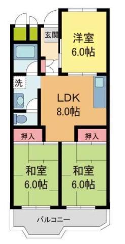 安倉団地6号棟(3DK/4階)の間取り写真