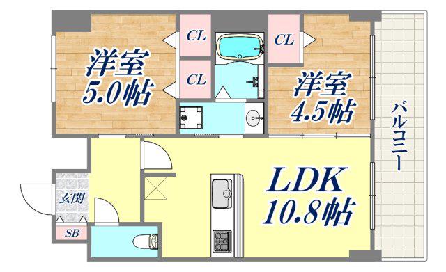 グルーブARIAトアロード(2LDK/9階)の間取り写真