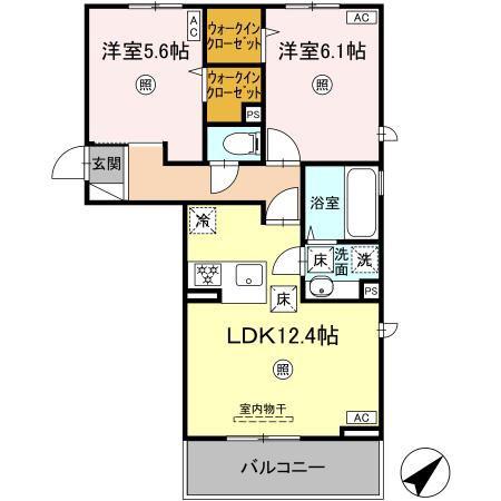 アーバンコート長嶺南(2LDK/1階)の間取り写真