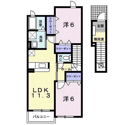 ブリアンメゾン B(2LDK/2階)の間取り写真