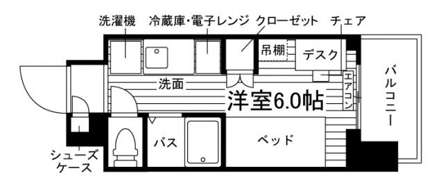 学生会館 THE CROSS SITE 登戸(ワンルーム/3階)の間取り写真