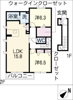 レクサス徳重D棟(2LDK/2階)の間取り写真
