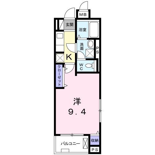 プロムナード桂川(1K/2階)の間取り写真