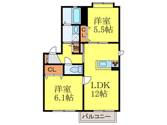 コンフォート若久B(2LDK/2階)の間取り写真