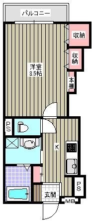 ローズマンションII(1K/2階)の間取り写真