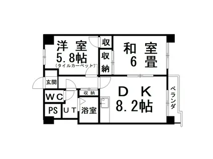 仲浜ハイツ(2DK/4階)の間取り写真