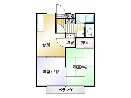 ハピネスハートA棟(2DK/2階)の間取り写真