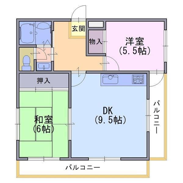 ベルエール長法寺(2DK/2階)の間取り写真