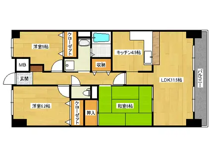 ウィング仁保新町(3LDK/3階)の間取り写真