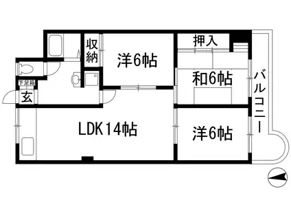 東朋第一マンション(3LDK/4階)の間取り写真