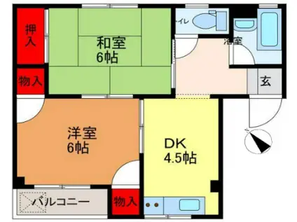 野里マンション(2DK/3階)の間取り写真