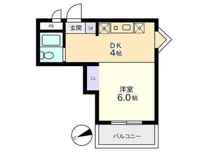 信開ウエラコート足羽(1DK/4階)の間取り写真