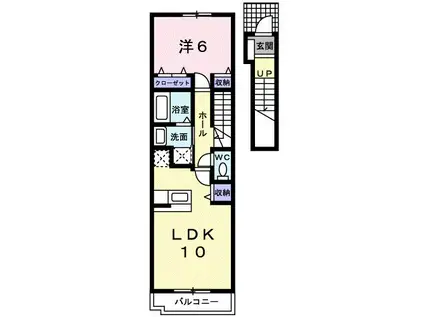 ノース・フィールドB棟(1LDK/2階)の間取り写真