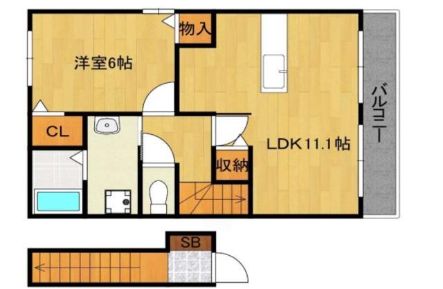 ベルフィオーレ(1LDK/2階)の間取り写真