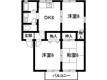 ハイカムール茶臼山A(3DK/2階)の間取り写真