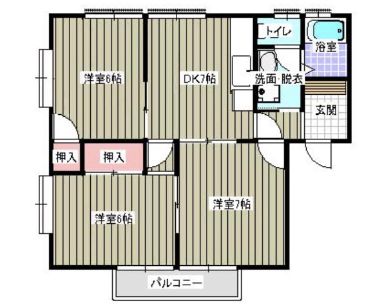 シャイン沖野上 C(3DK/1階)の間取り写真