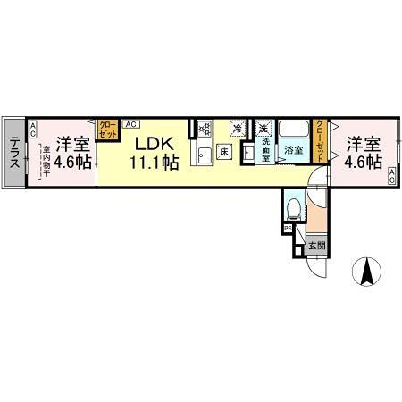 セレスティア南花畑III(2LDK/1階)の間取り写真