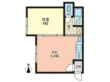 リバーサイド(1DK/1階)の間取り写真