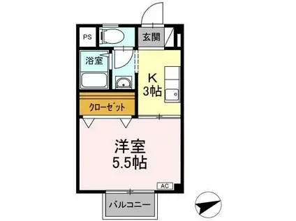 セジュールアレイ B棟(1K/2階)の間取り写真