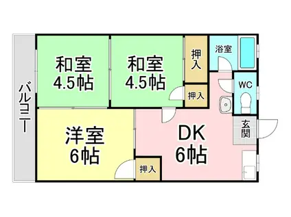 オアシス大里東A棟(3DK/2階)の間取り写真