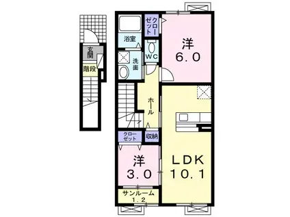 プロムナードIV(2LDK/2階)の間取り写真