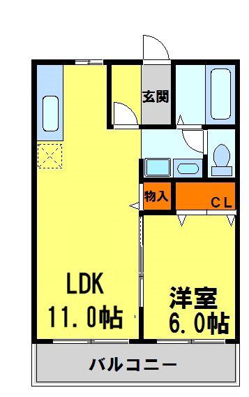 ルミエール鴬の森(1LDK/2階)の間取り写真