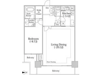 河田町ガーデン クラブフロア(1LDK/35階)の間取り写真