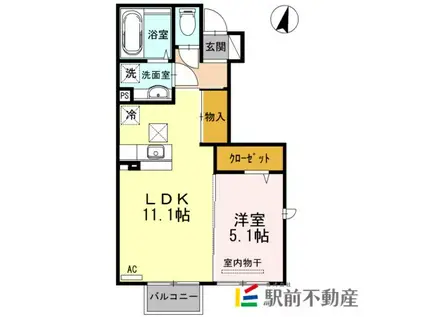 ジュネス・KASE(1LDK/1階)の間取り写真