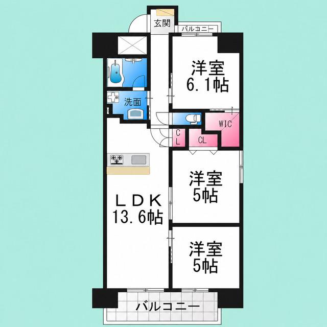 シュワーブ三国ヶ丘(3LDK/3階)の間取り写真