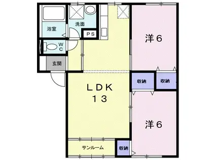 キーウエストA棟(2LDK/2階)の間取り写真