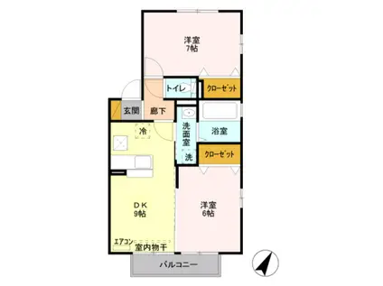 ペルシーモ B(2DK/1階)の間取り写真