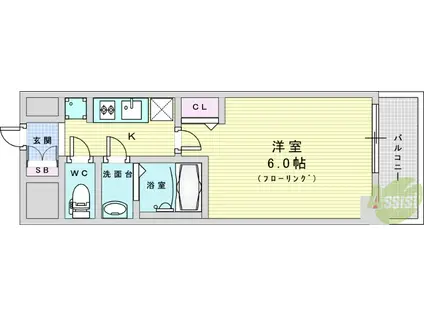 グランカリテ北大阪リヴィエ(1K/4階)の間取り写真