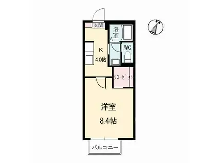 レーヴ吉成 B棟(1K/1階)の間取り写真