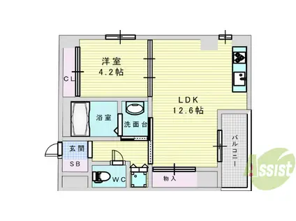 東三国フラッツ(1LDK/5階)の間取り写真