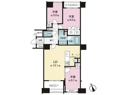 八丁堀   アクセス良好  3LDK(3LDK/6階)の間取り写真