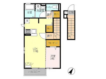 ヴェルドミールC棟(1LDK/2階)の間取り写真