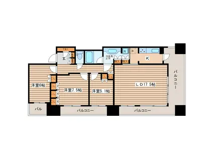 ドゥーエ仙台イースト(3LDK/17階)の間取り写真