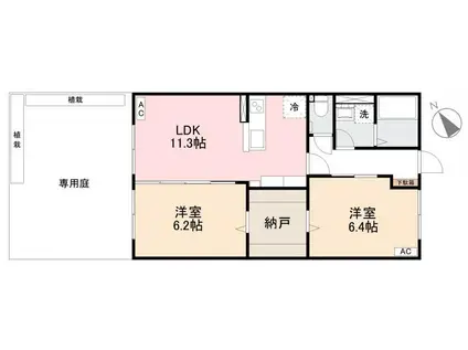 グランリーヴ西宝(2LDK/1階)の間取り写真