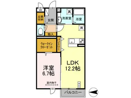 ルミエール大和東(1LDK/2階)の間取り写真