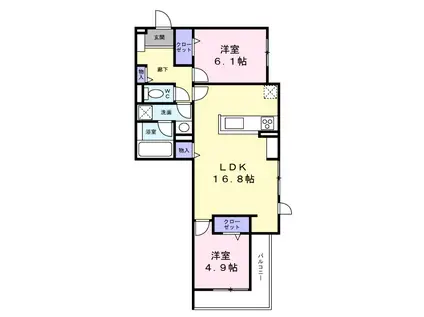 D-RESIDENCE西野A棟(2LDK/1階)の間取り写真
