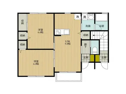サンダーソニア稲岡(2LDK/1階)の間取り写真
