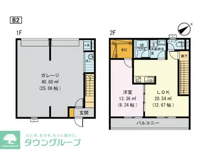 グランディール(1LDK/2階)の間取り写真