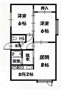 豊岡6.4オリーブハウス(2LDK/2階)の間取り写真