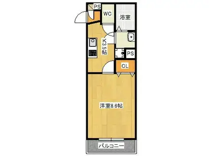 ECRAS(1K/2階)の間取り写真