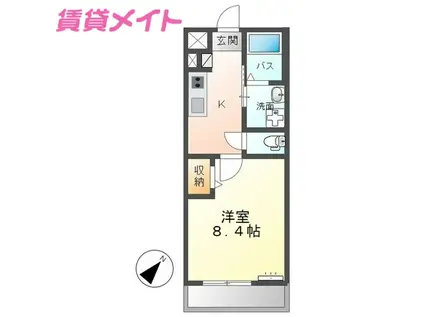 ピュアハウス かすみ(1K/1階)の間取り写真