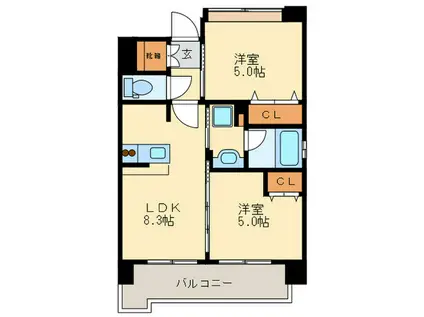 エステムプラザ福岡・県庁前ネオシス(2LDK/14階)の間取り写真