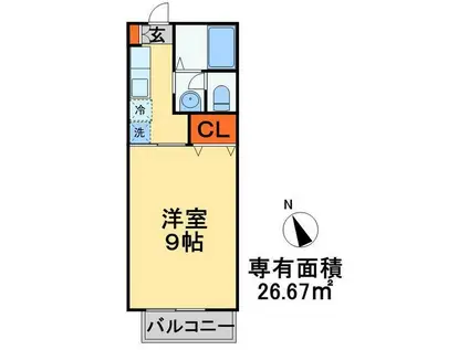 エクシードM(1K/1階)の間取り写真