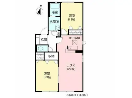 咲ら小路 I B(2LDK/1階)の間取り写真